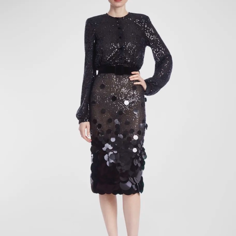 badgley mischka collection sequin & paillette  midi dress